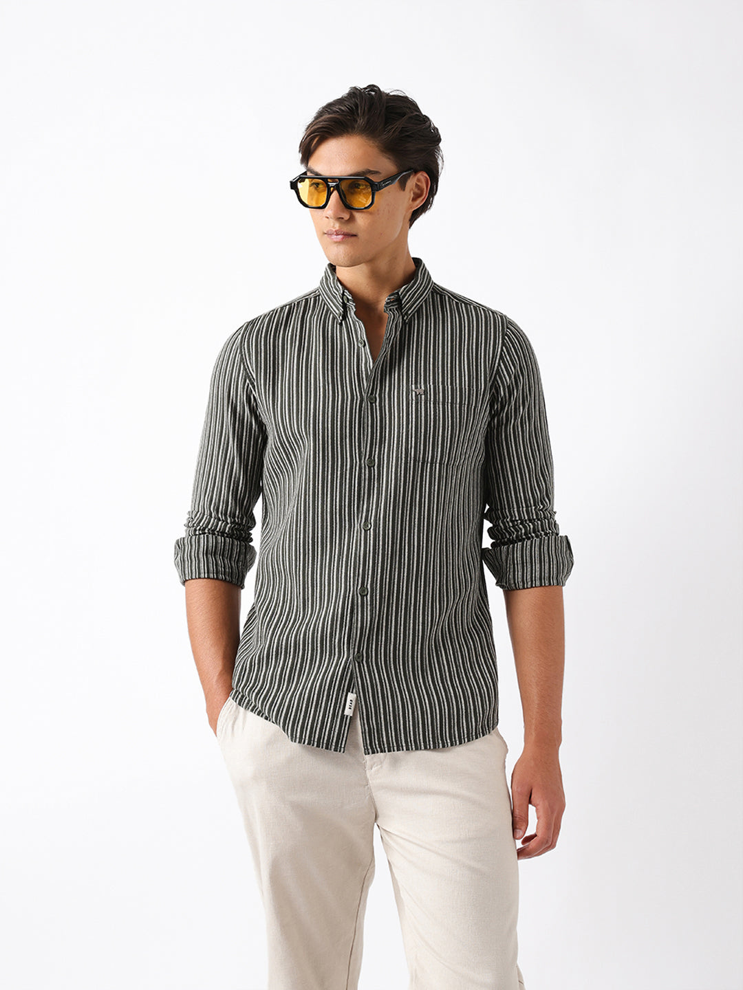 Men Olive Casual Shirt