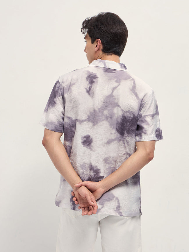 Men Purple Faded Abstract Print Relaxed Fit Cuban Collar Shirt