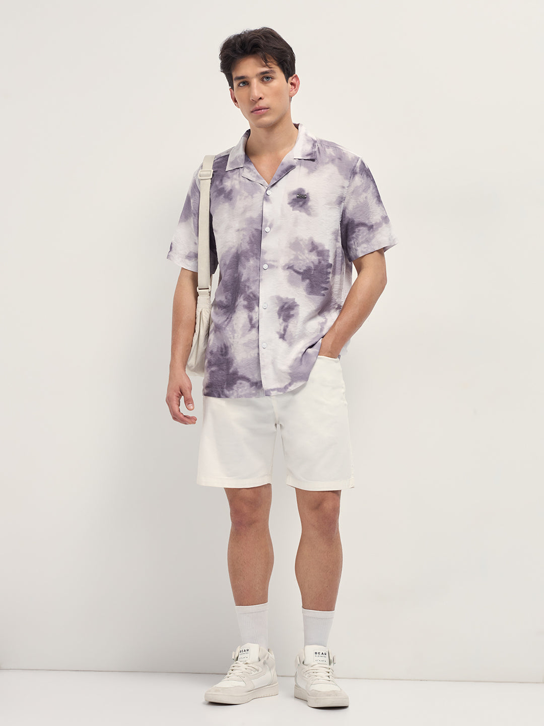 Men Purple Faded Abstract Print Relaxed Fit Cuban Collar Shirt
