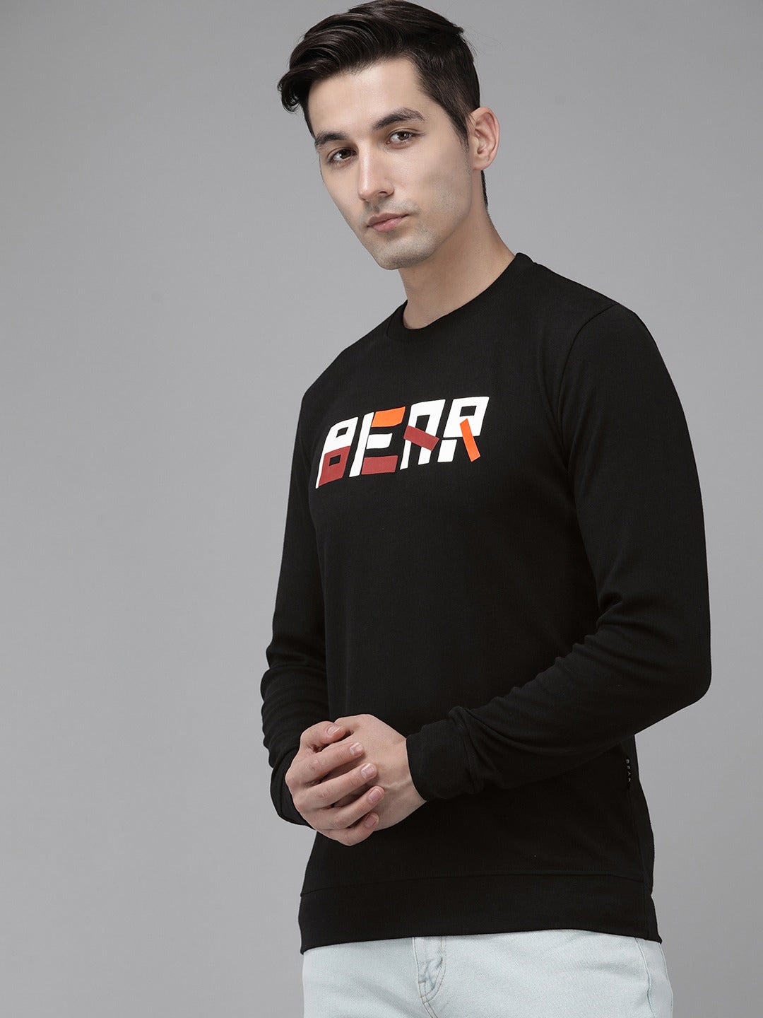 Men Ardor Edition Black Slim Fit Printed Pure Cotton Sweatshirt