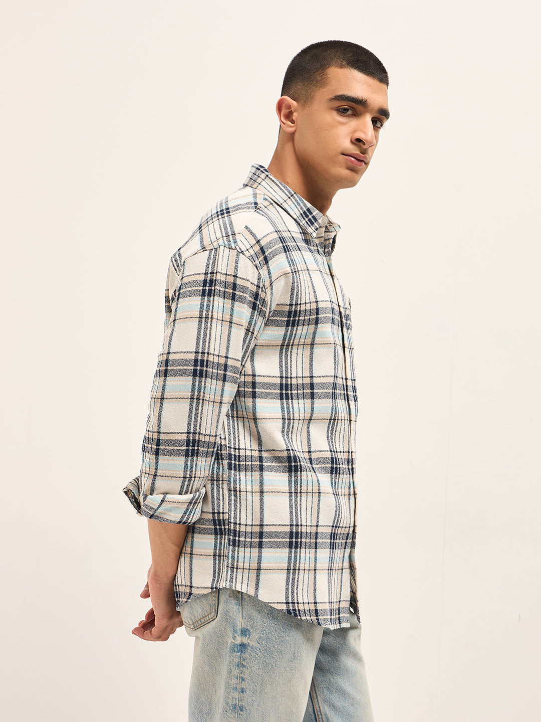 Men Multi-Color Flannel Checked Relaxed Fit Overshirt