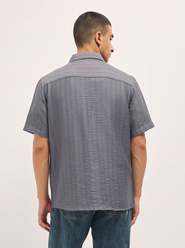 Men Grey Crinkled Textured Regular Fit Half-Sleeve Casual Shirt