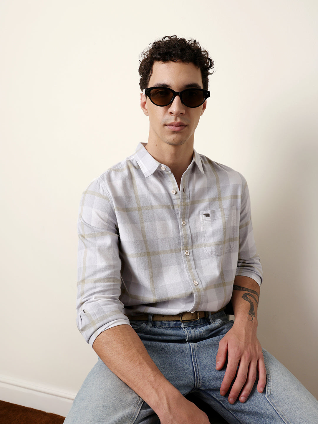 Men Blue Cotton Checked Shirt