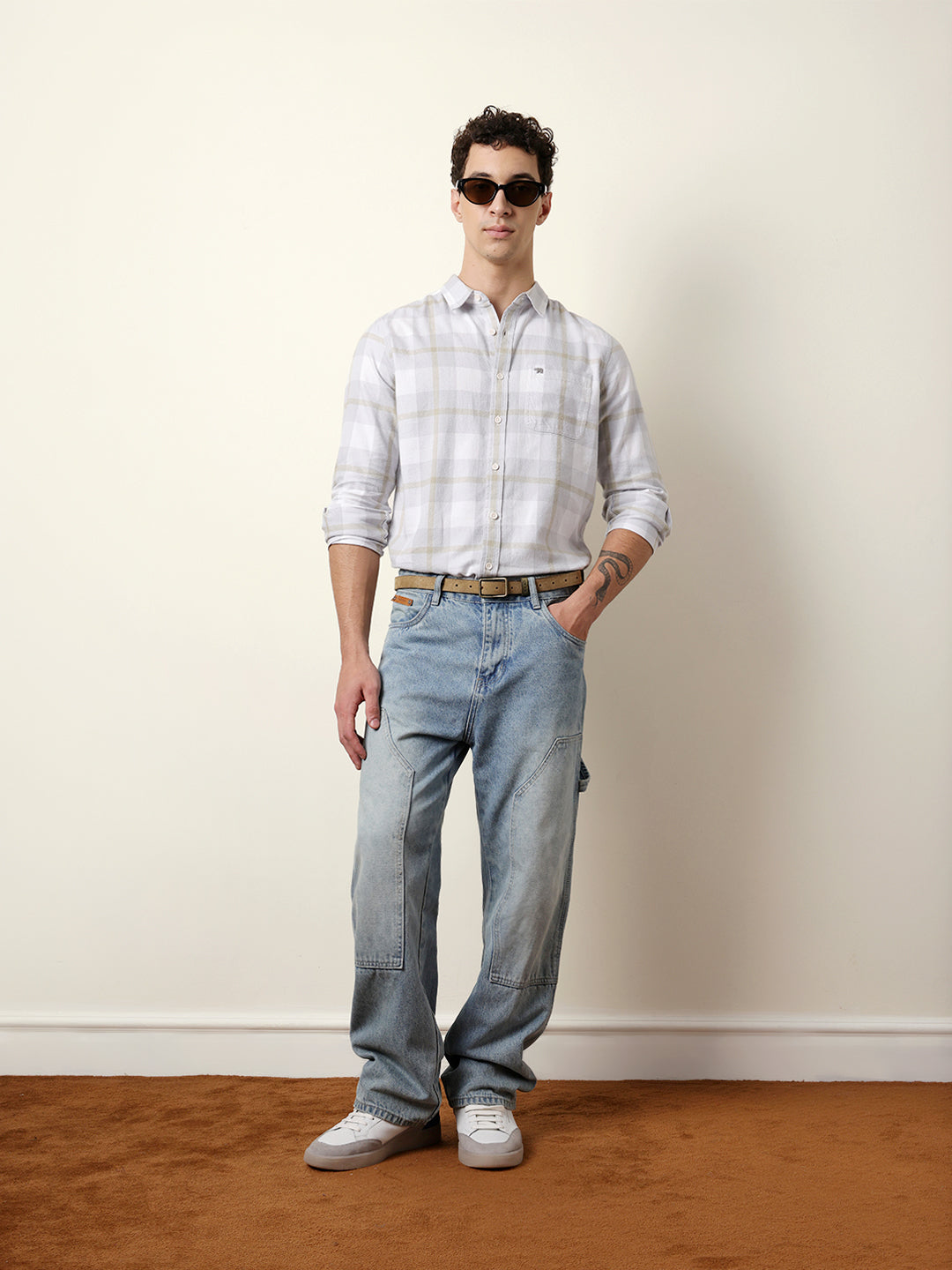 Men Blue Cotton Checked Shirt