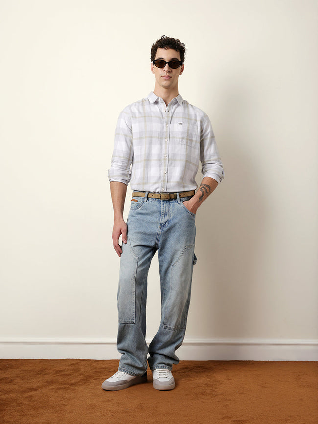 Men Blue Cotton Checked Shirt