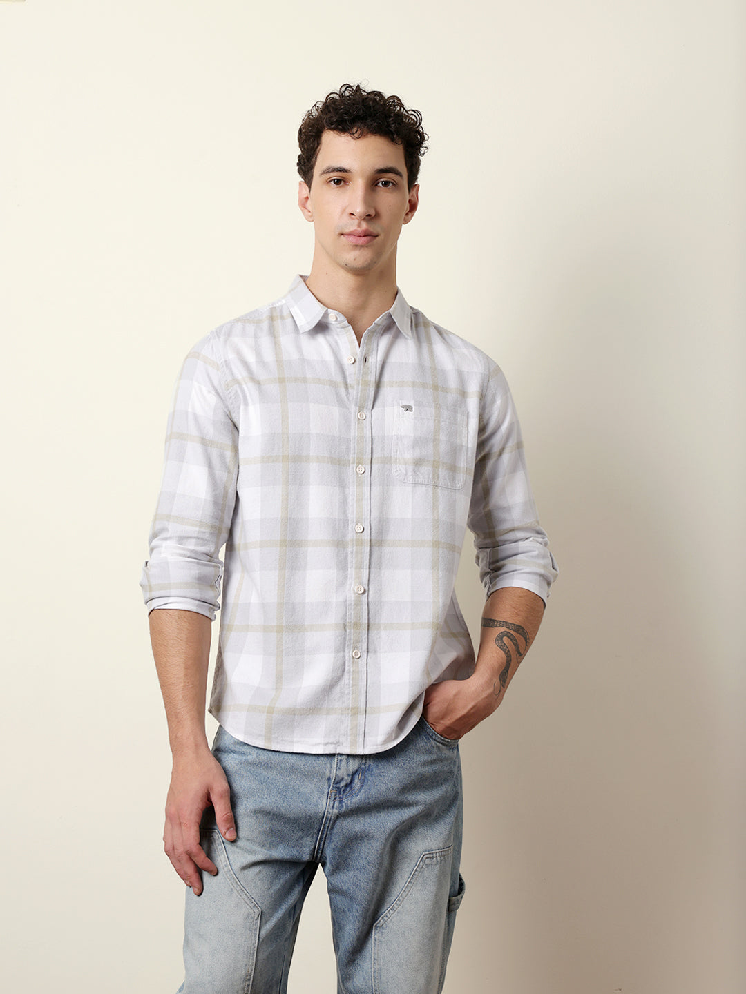 Men Blue Cotton Checked Shirt