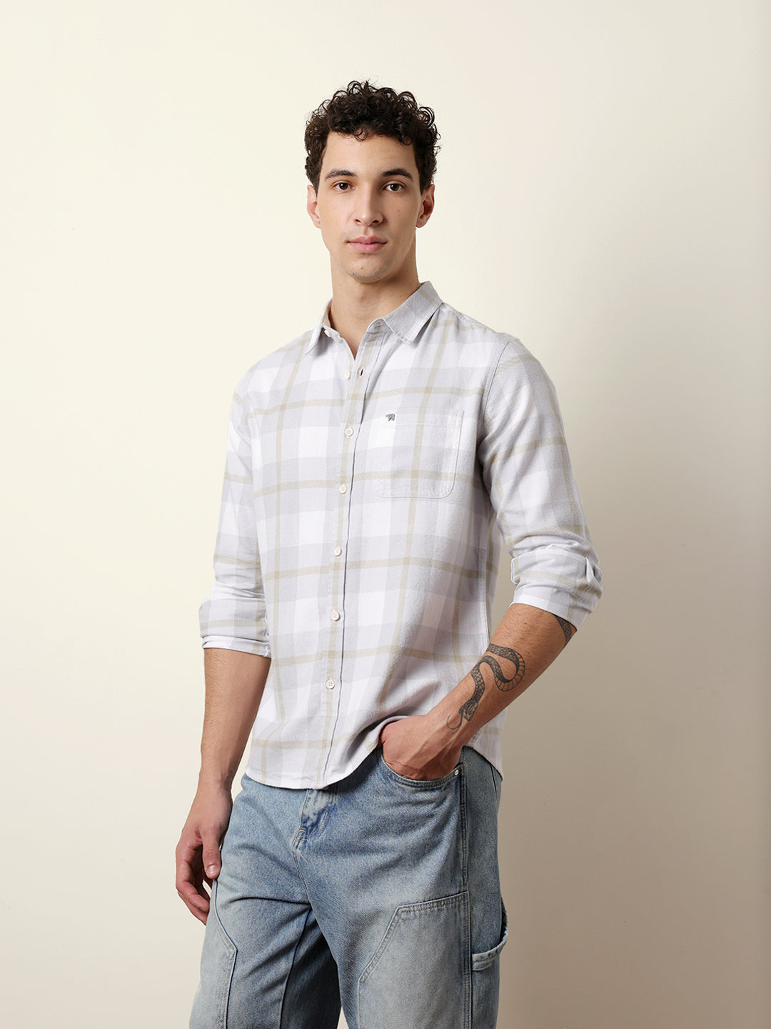 Men Blue Cotton Checked Shirt