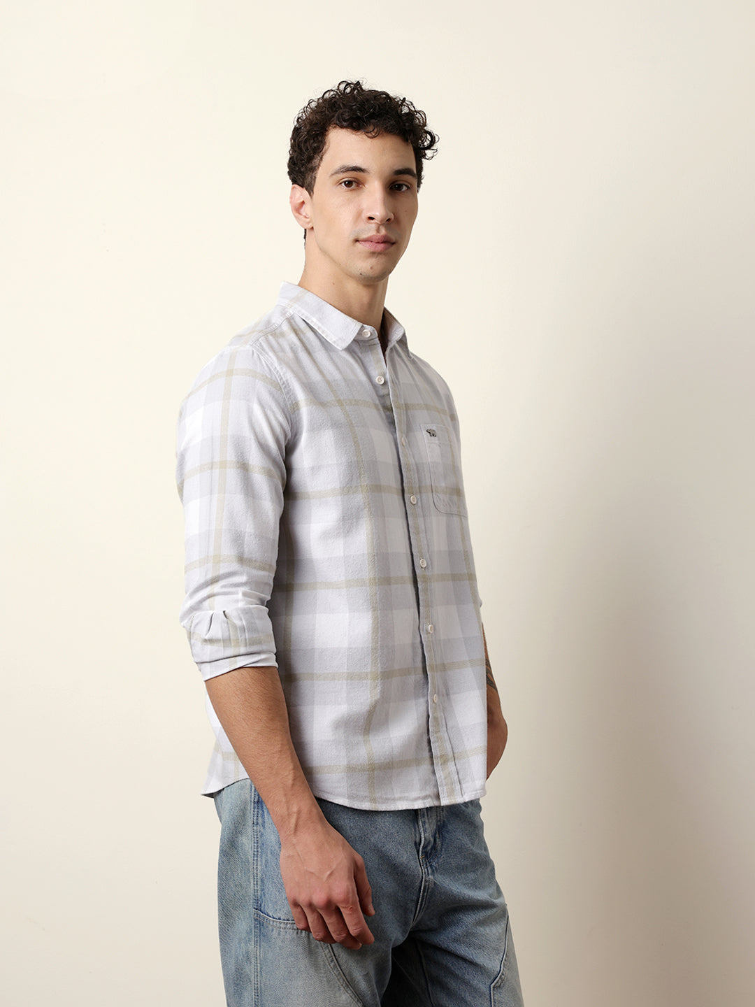 Men Blue Cotton Checked Shirt