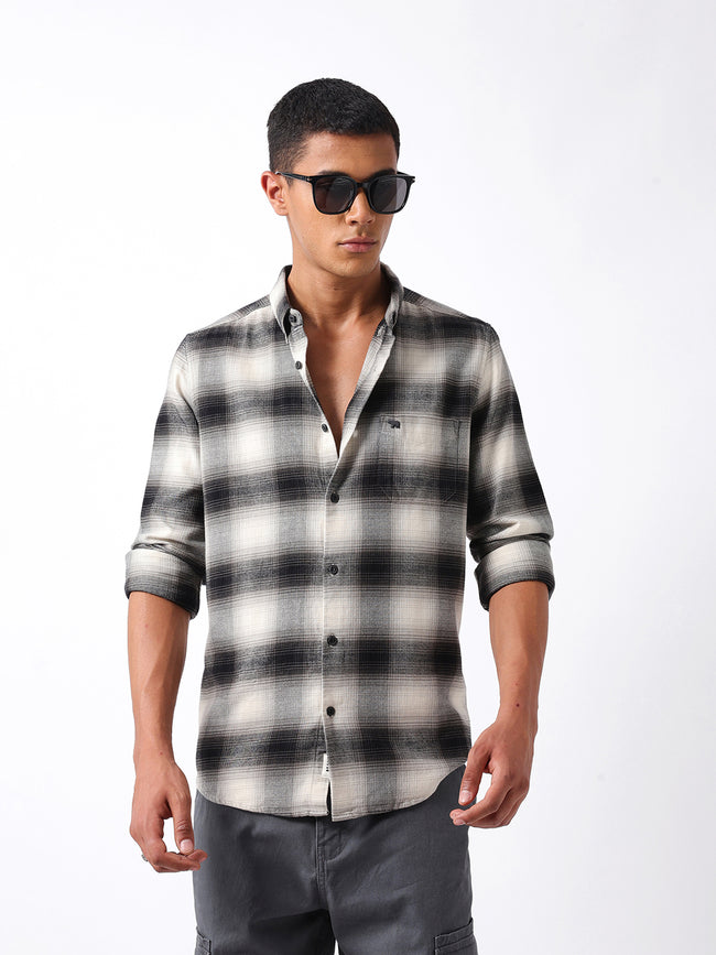 Men Grey Cotton Flannel Shirt