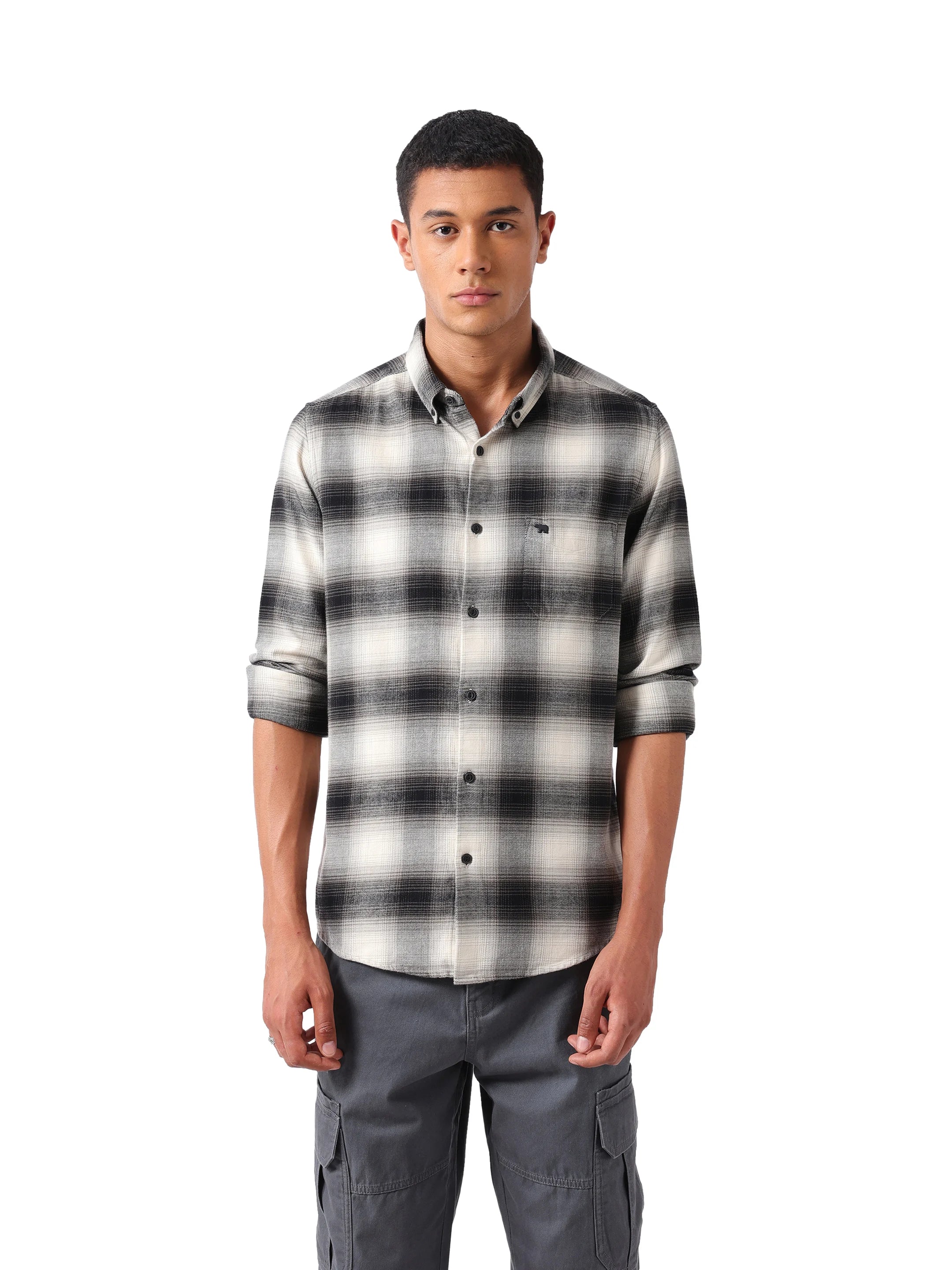 Men Grey Cotton Flannel Shirt