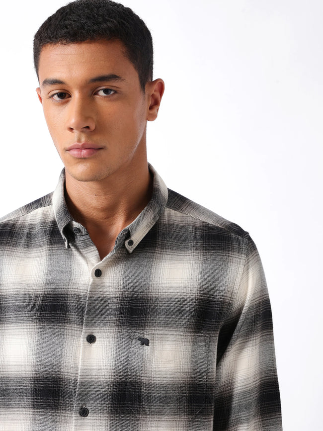 Men Grey Cotton Flannel Shirt