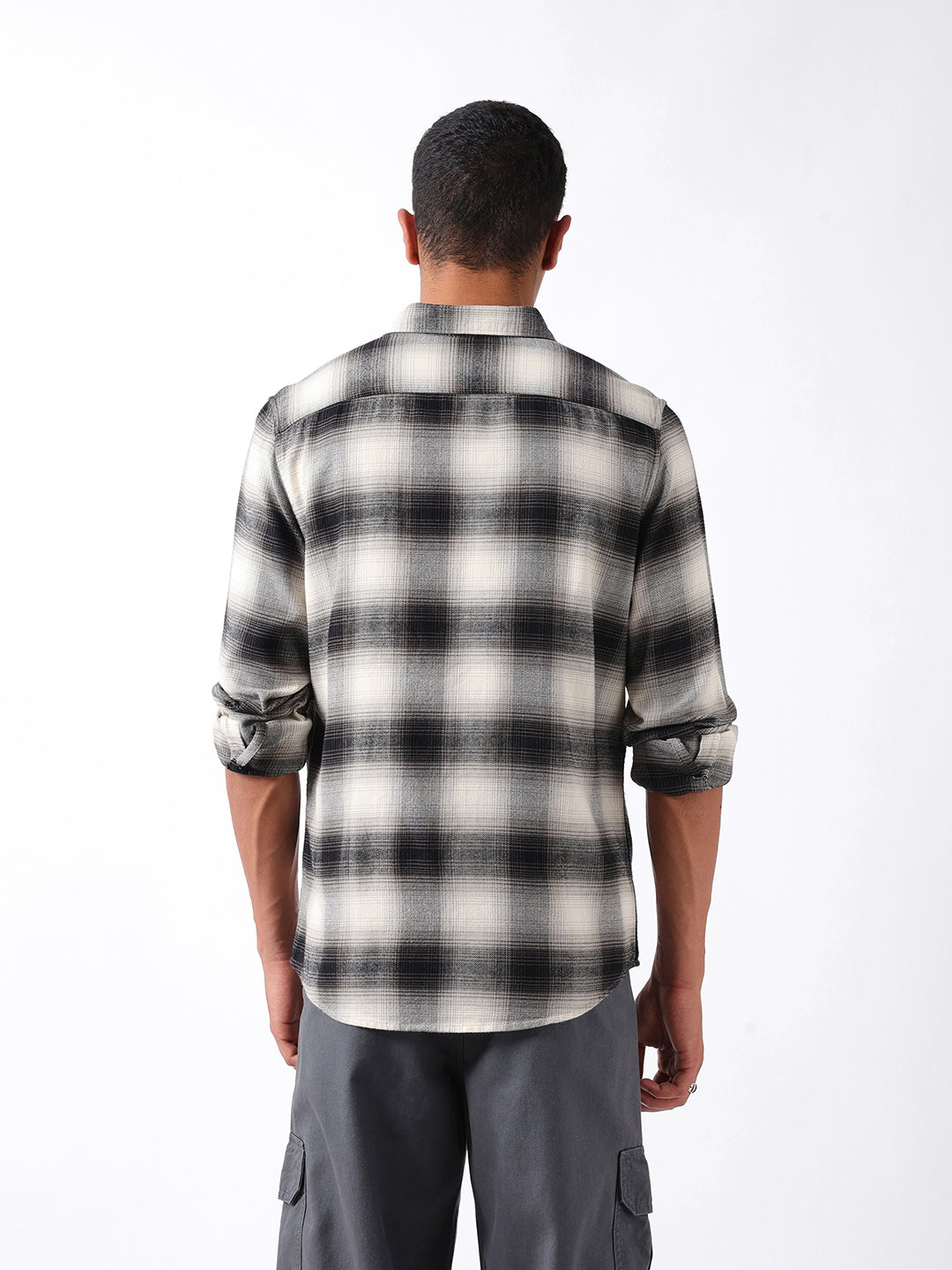 Men Grey Cotton Flannel Shirt