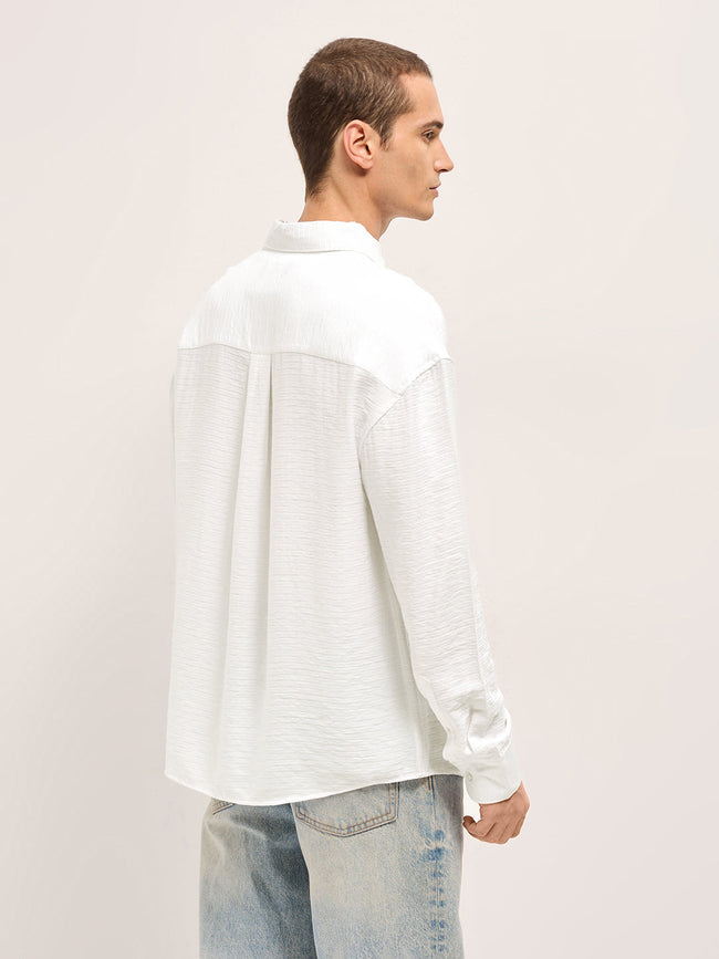 Men White Viscose Herringbone Design Relax Fit Casual shirt