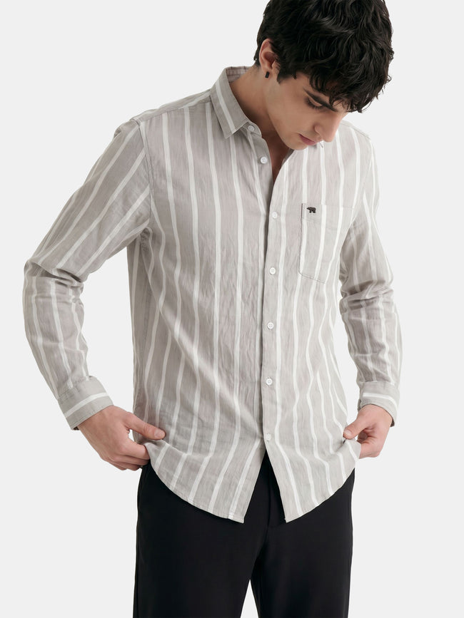 Men Grey Striped Shirt