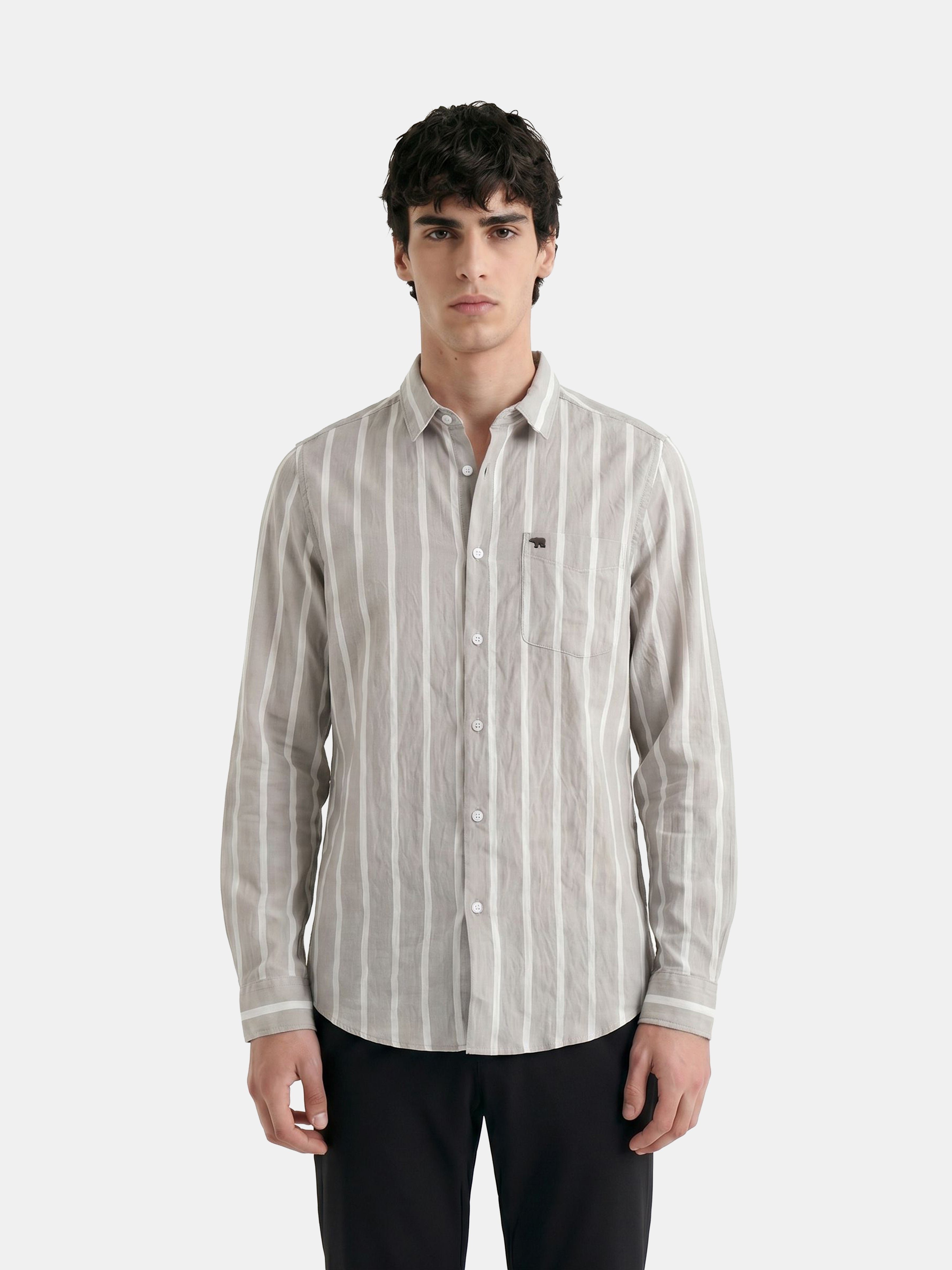 Men Grey Striped Shirt