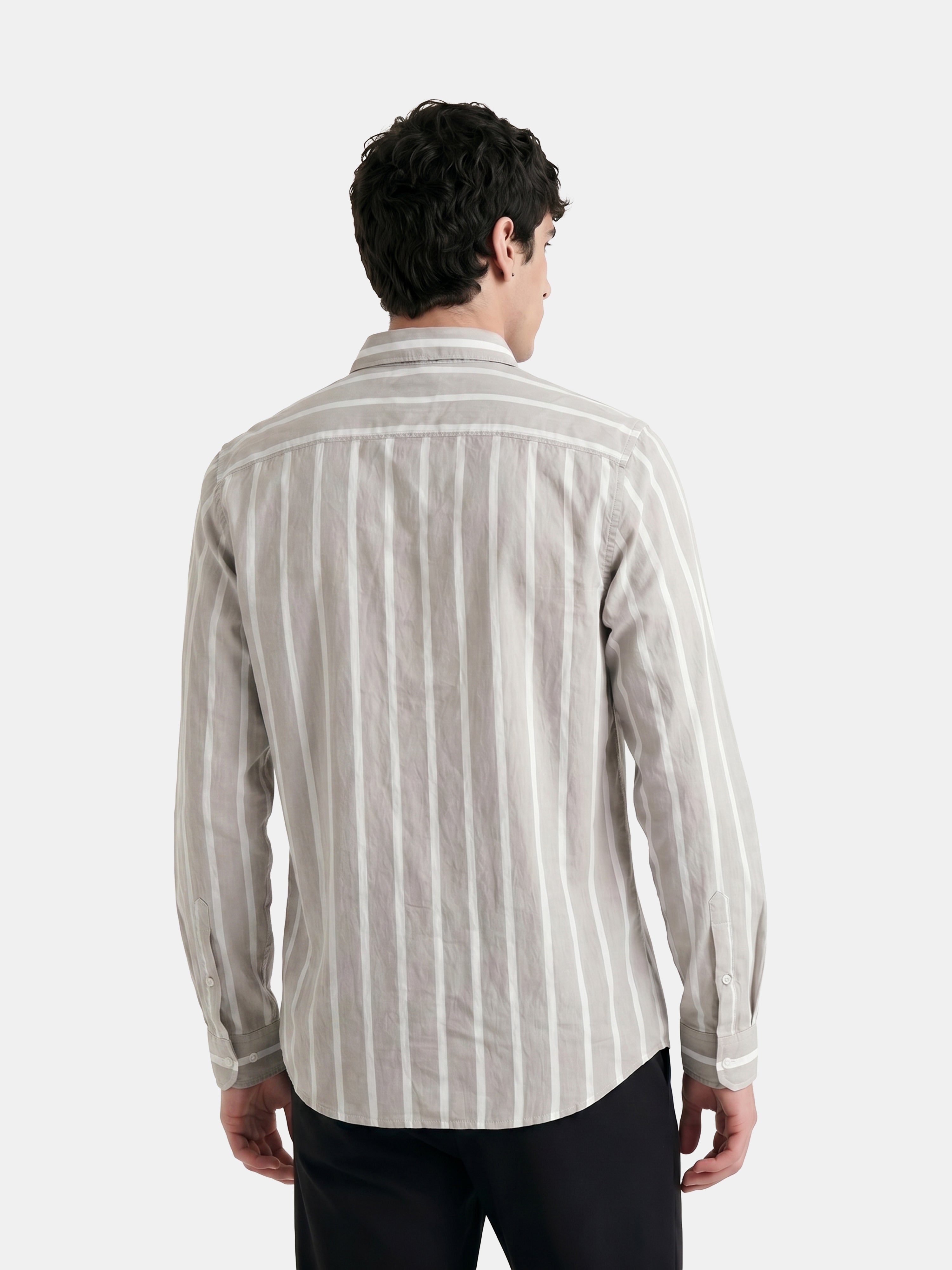 Men Grey Striped Shirt