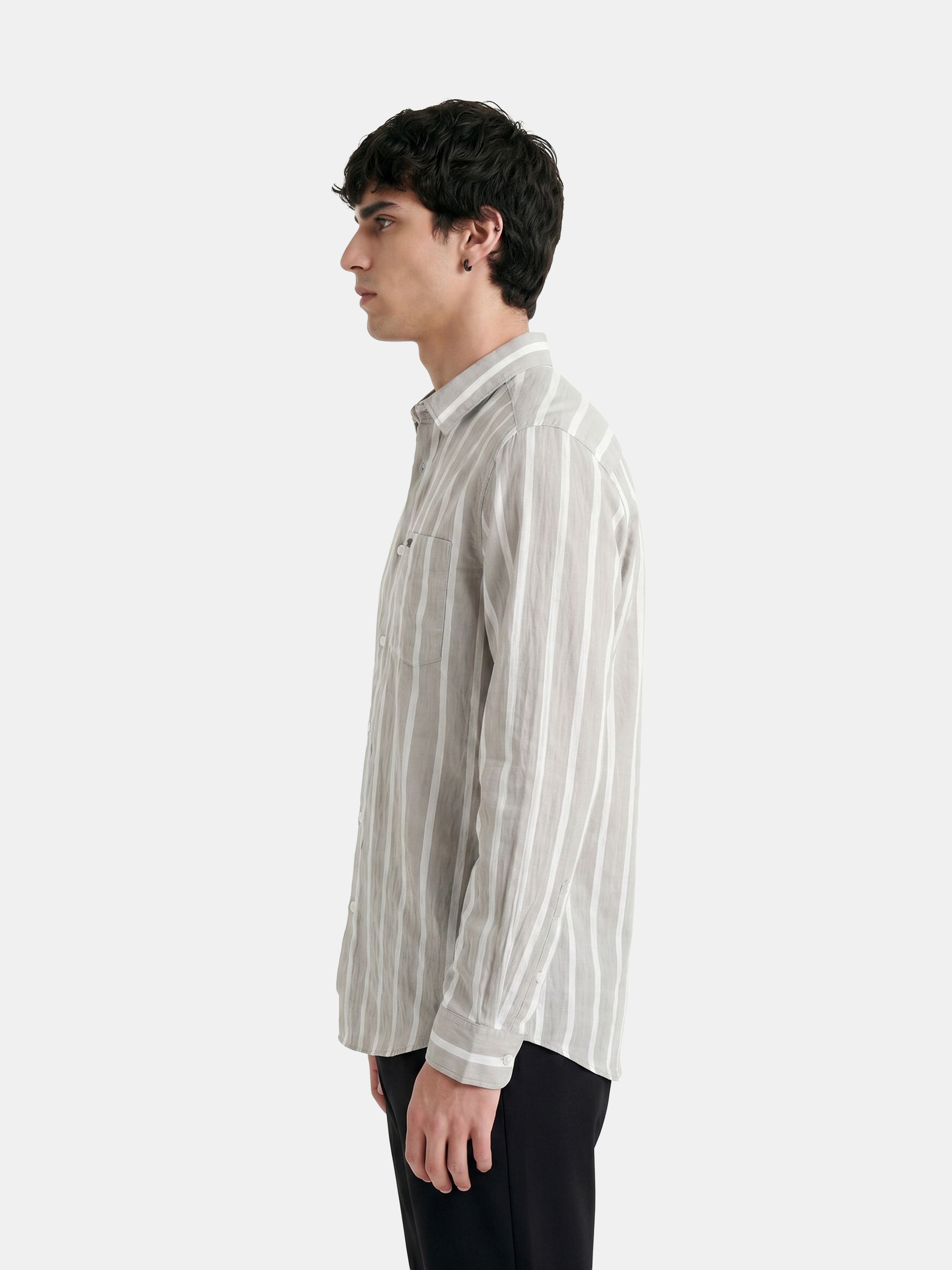 Men Grey Striped Shirt