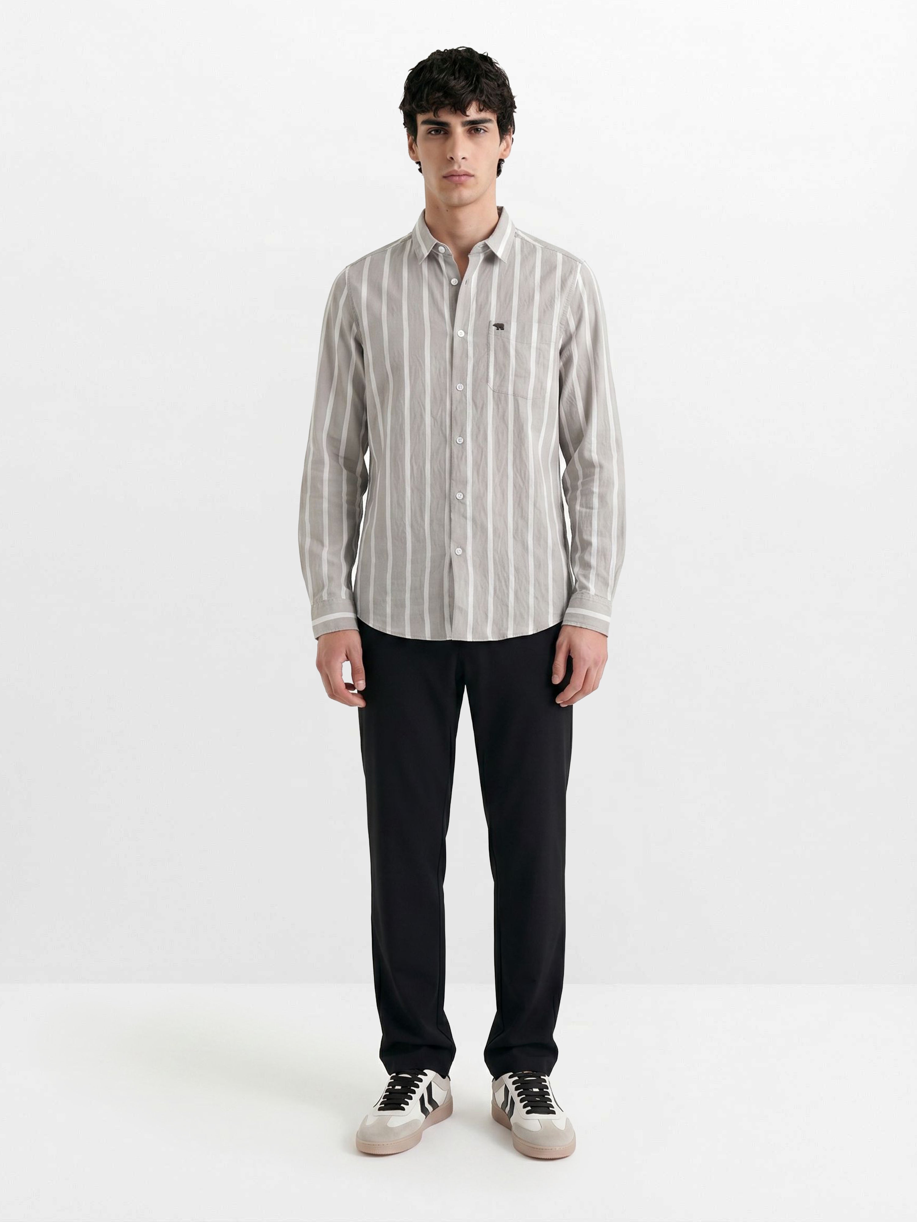Men Grey Striped Shirt
