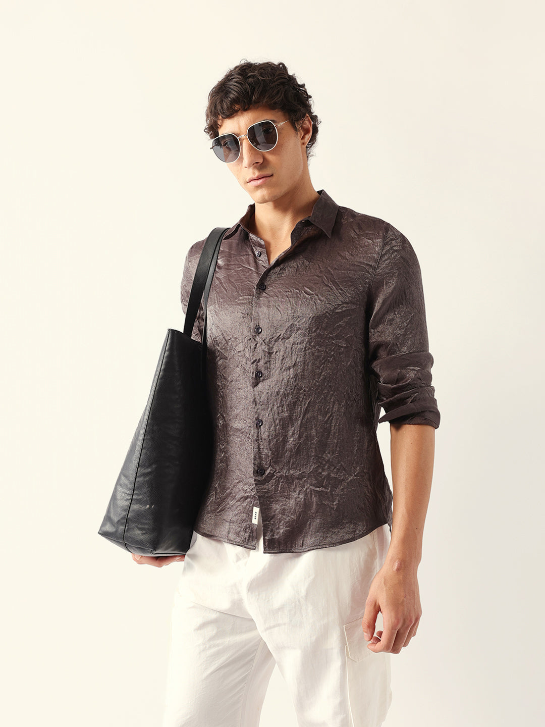 Men Grey Viscose Rayon Checked Shirt