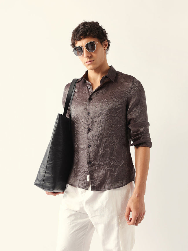 Men Grey Viscose Rayon Checked Shirt
