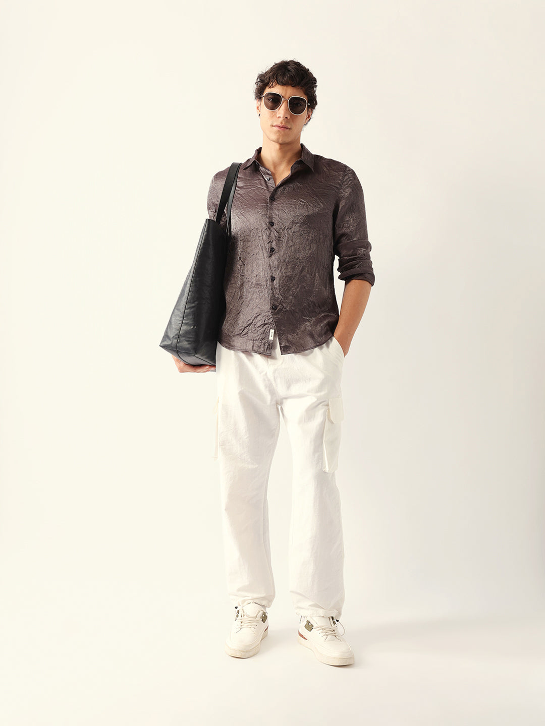 Men Grey Viscose Rayon Checked Shirt