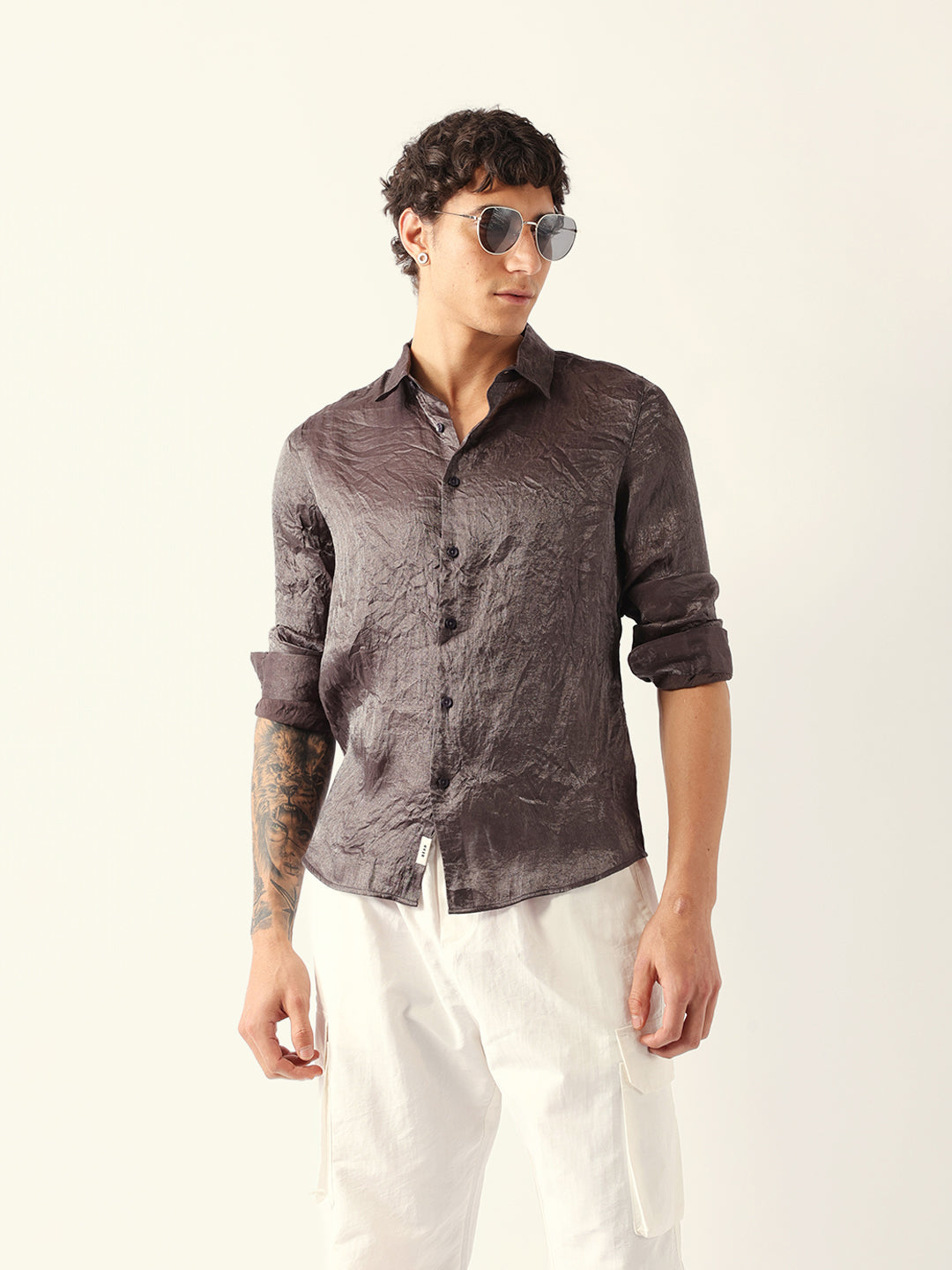 Men Grey Viscose Rayon Checked Shirt