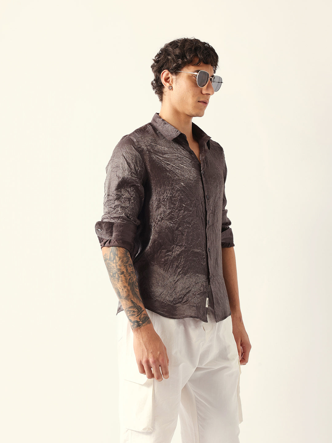 Men Grey Viscose Rayon Checked Shirt