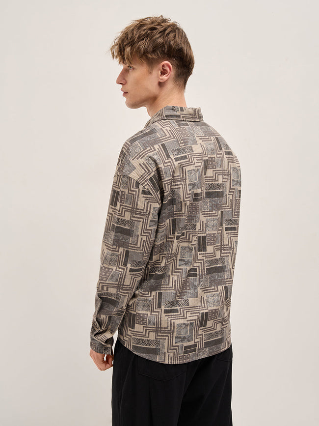 Men Beige Geometric Printed Relax Fit Casual Shirt