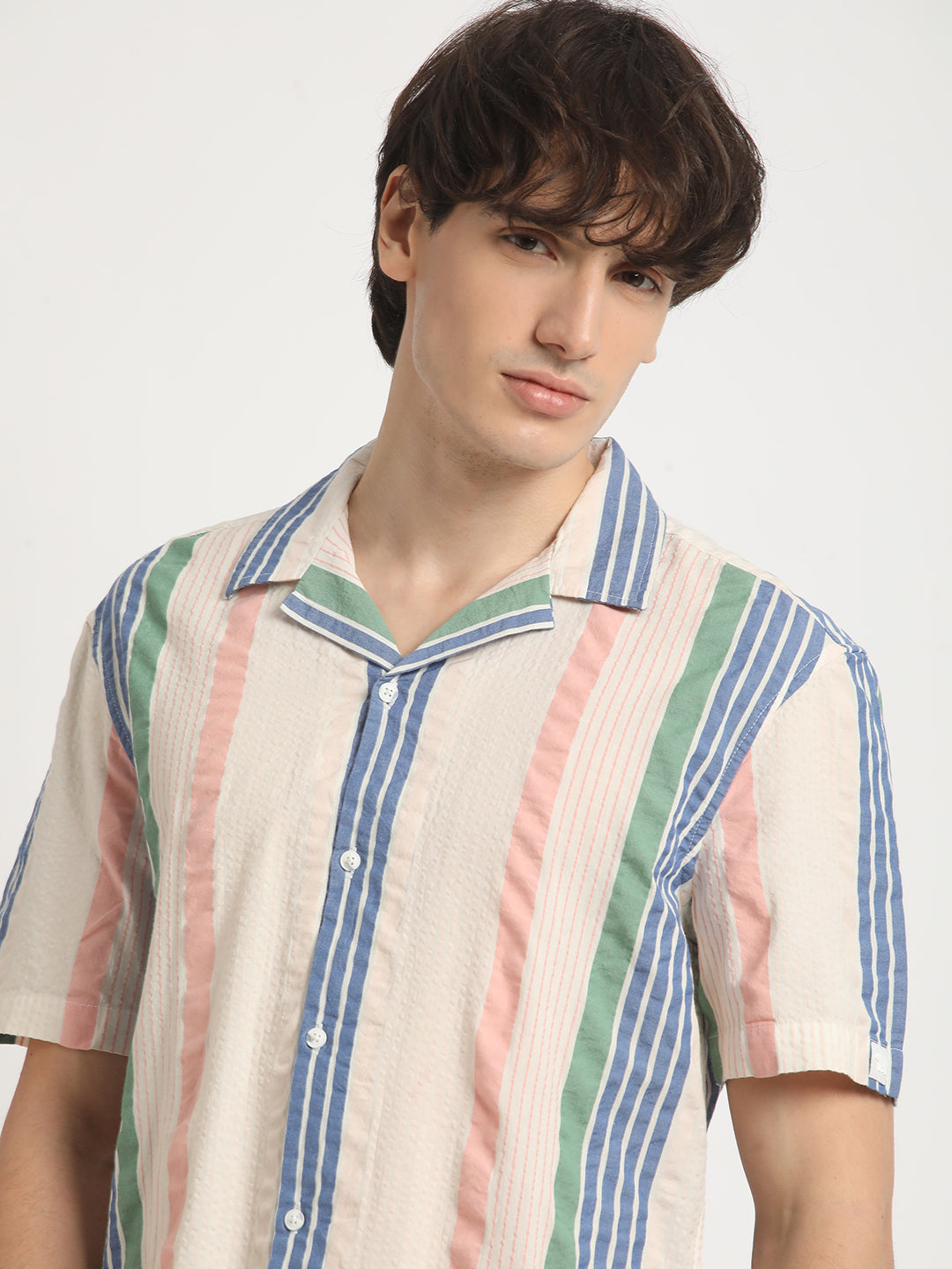 Men Multicolored Striped Regular Fit Cotton Casual Shirt