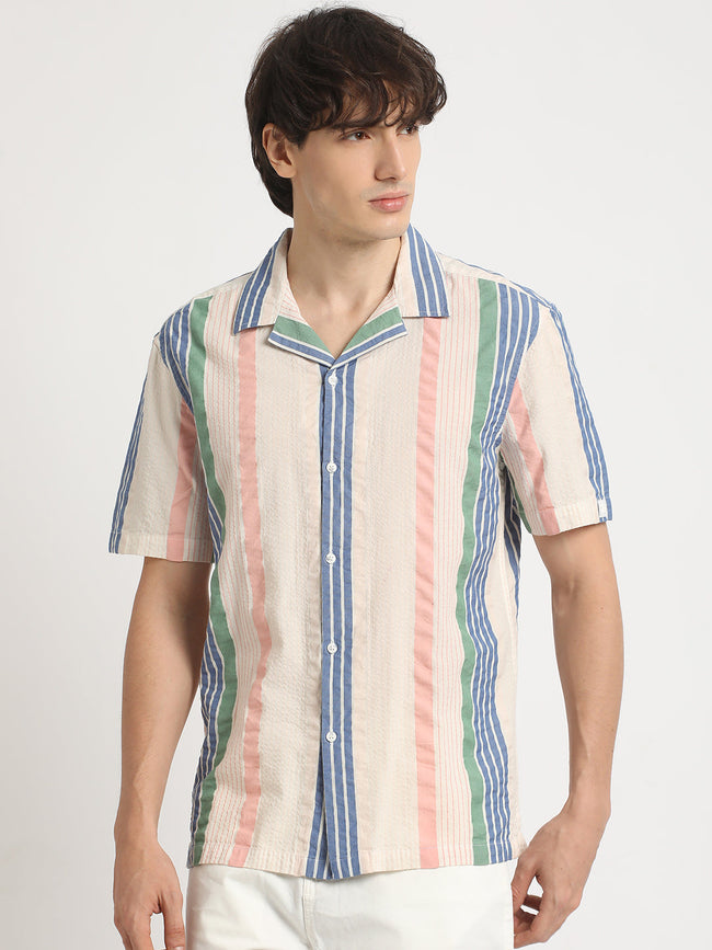 Men Multicolored Striped Regular Fit Cotton Casual Shirt