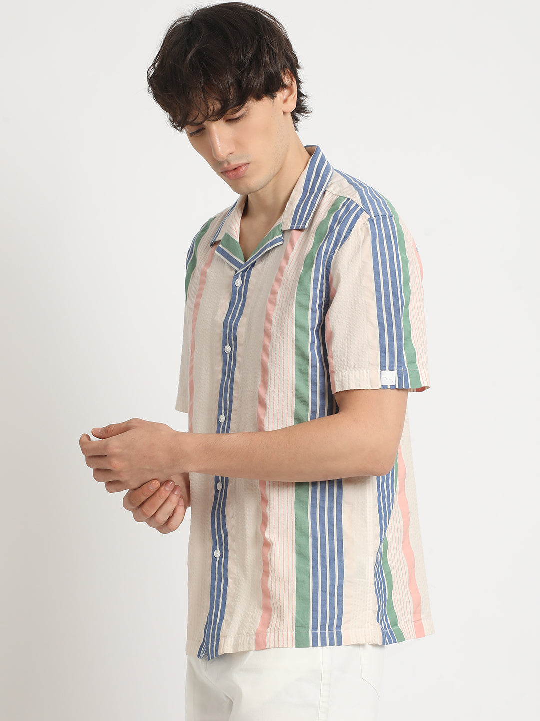 Men Multicolored Striped Regular Fit Cotton Casual Shirt