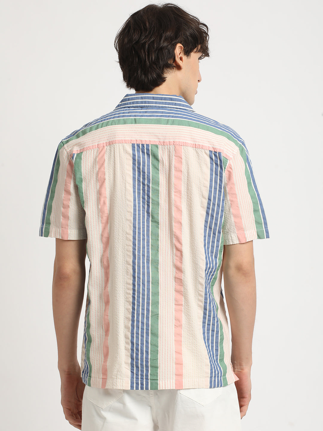 Men Multicolored Striped Regular Fit Cotton Casual Shirt
