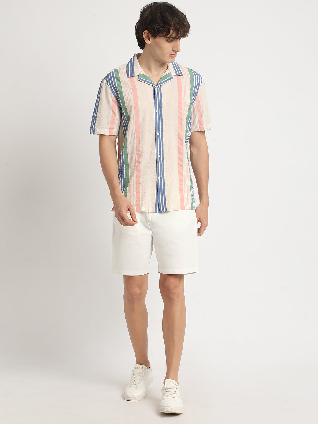 Men Multicolored Striped Regular Fit Cotton Casual Shirt