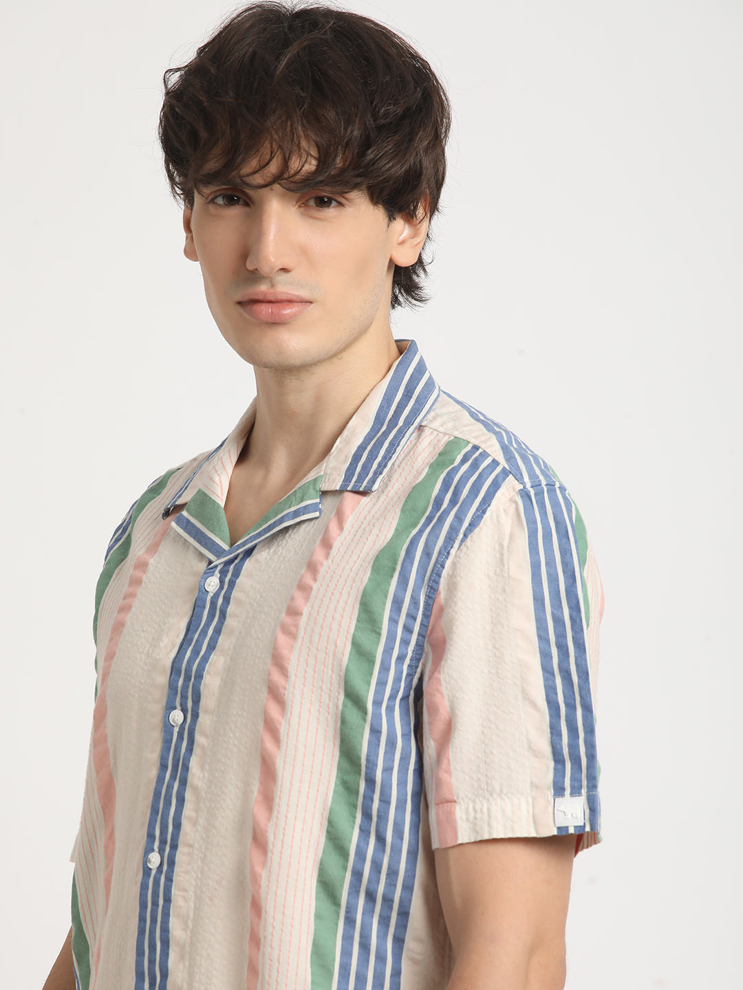 Men Multicolored Striped Regular Fit Cotton Casual Shirt