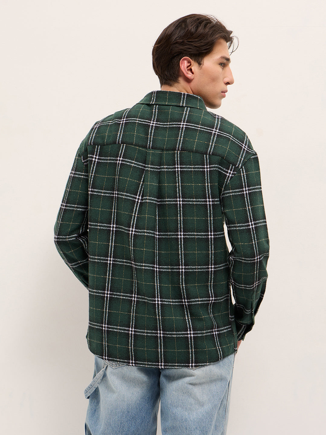 Men Green Woven Checked Design Relax Fit Casual Shirt