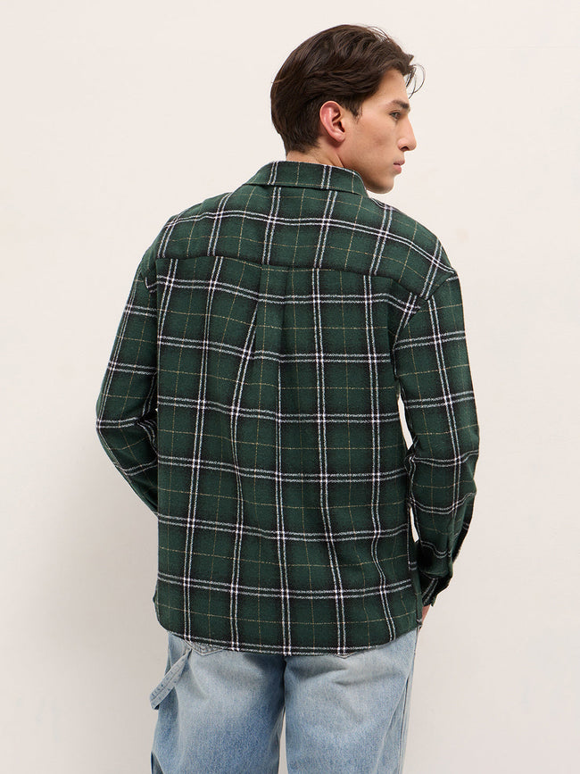 Men Green Woven Checked Design Relax Fit Casual Shirt