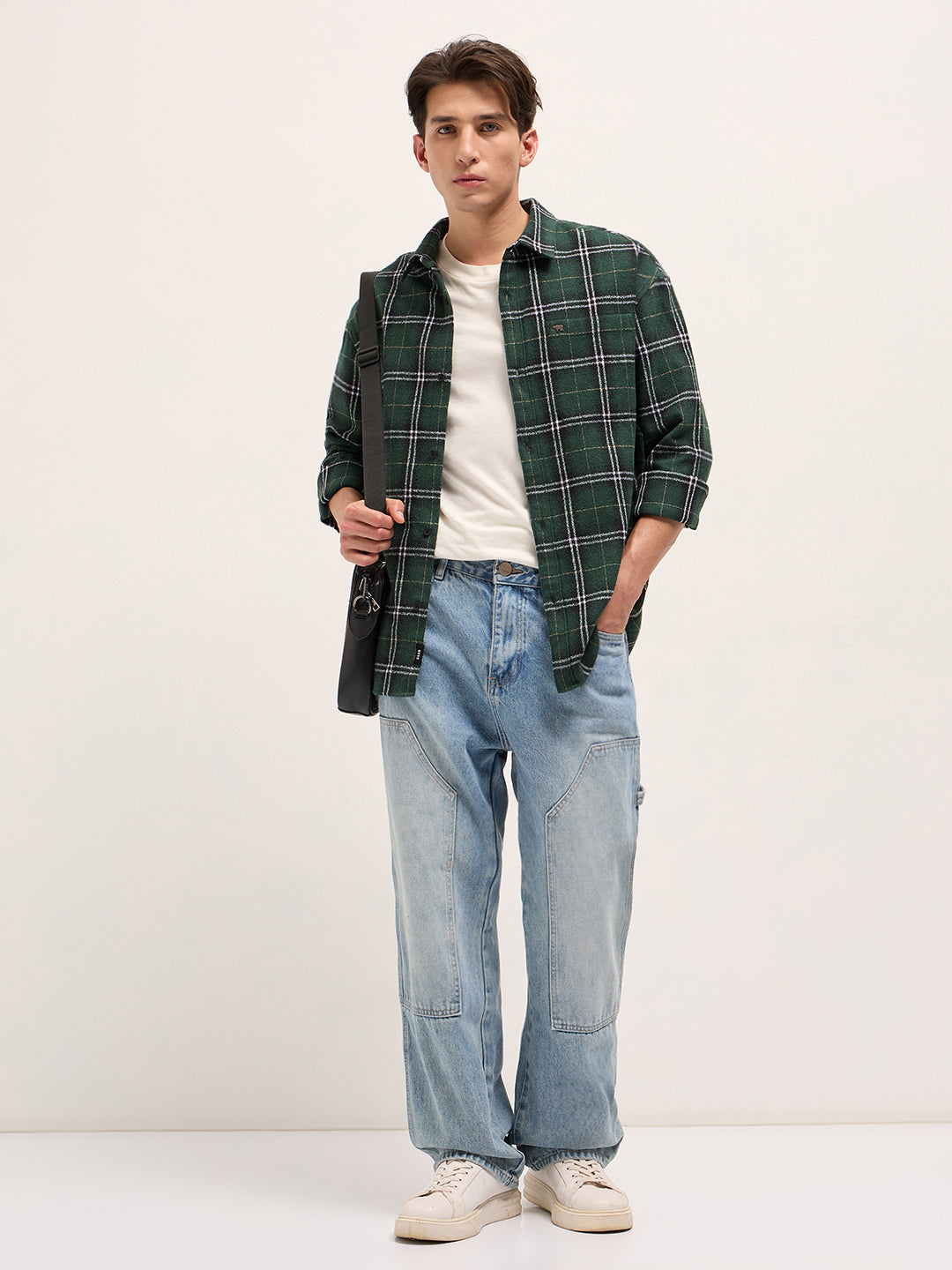 Men Green Woven Checked Design Relax Fit Casual Shirt