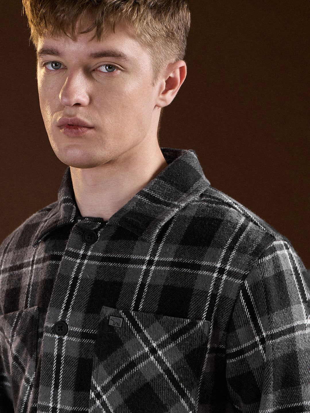 Men Black & Grey Flannel Checked Regular Fit Overshirt