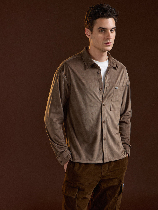 Men Brown Texture Pattern Relaxed Fit Overshirt
