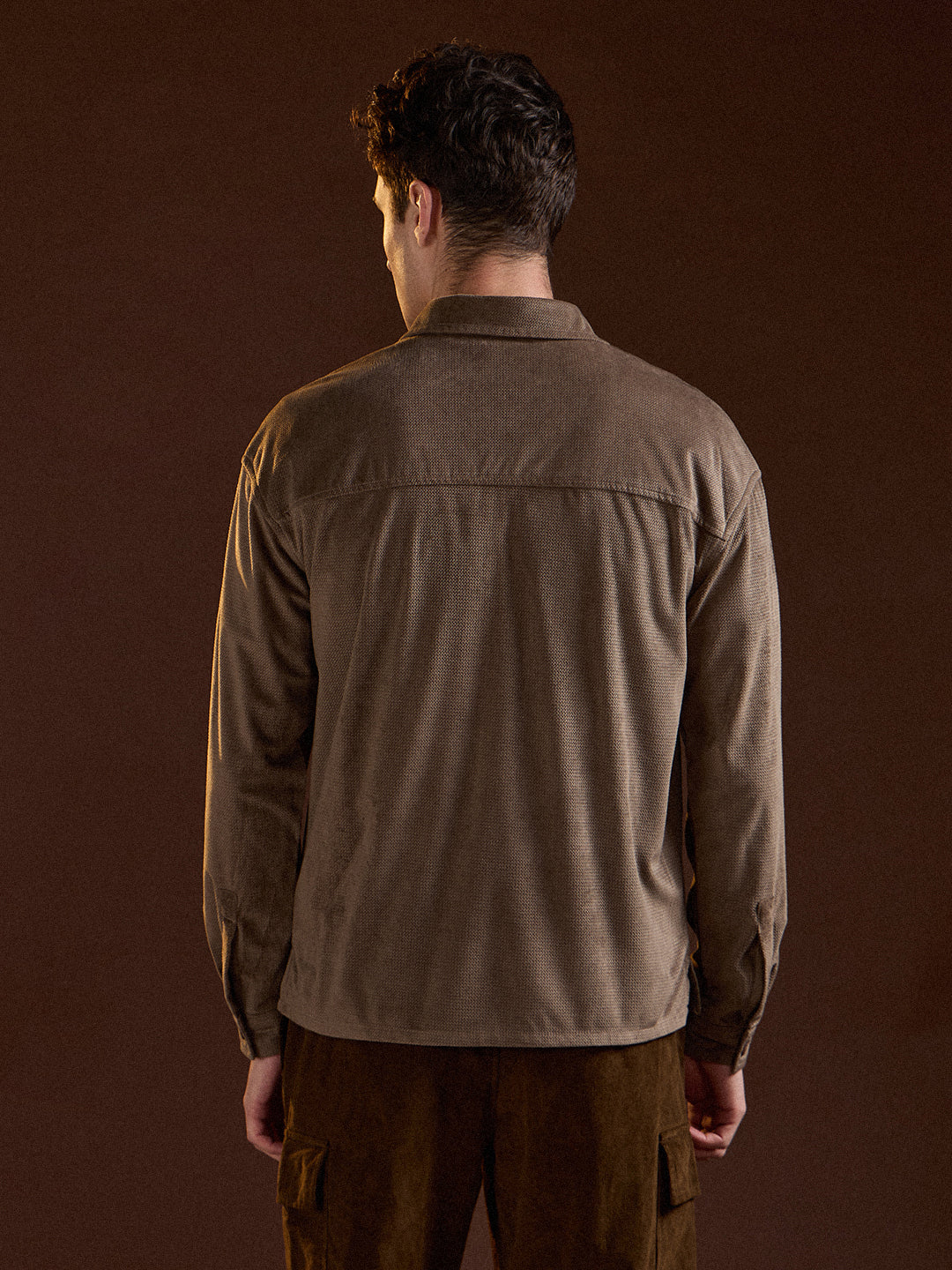 Men Brown Texture Pattern Relaxed Fit Overshirt