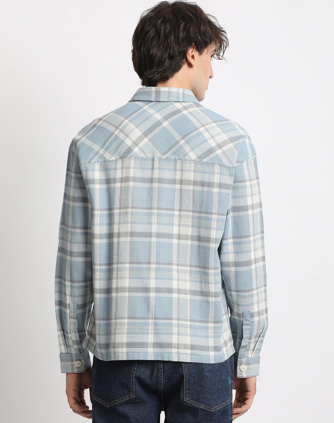 Men  Blue Checked Relaxed Fit Casual Shacket