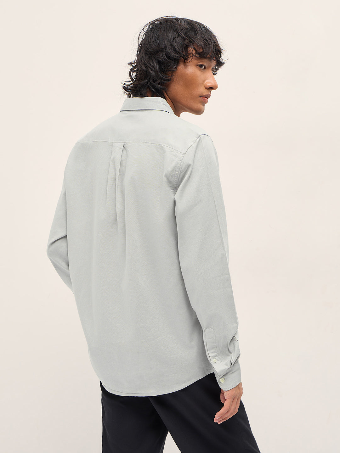 Men Grey Cotton Linen Solid Slim Fit Casual Shirt