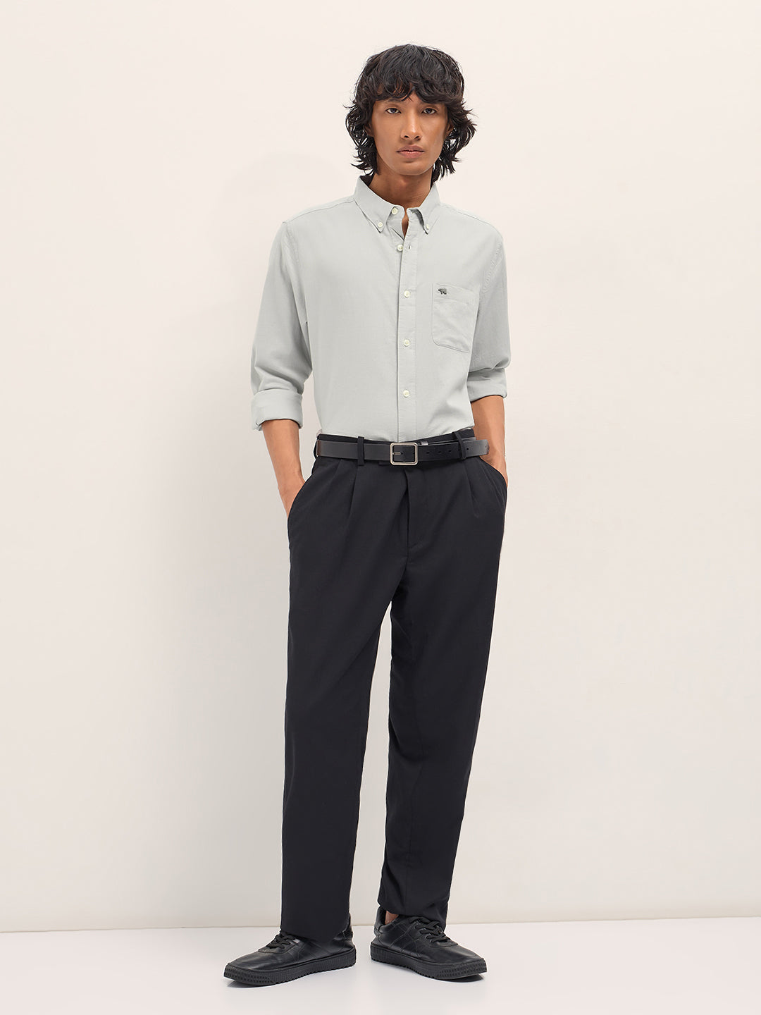 Men Grey Cotton Linen Solid Slim Fit Casual Shirt