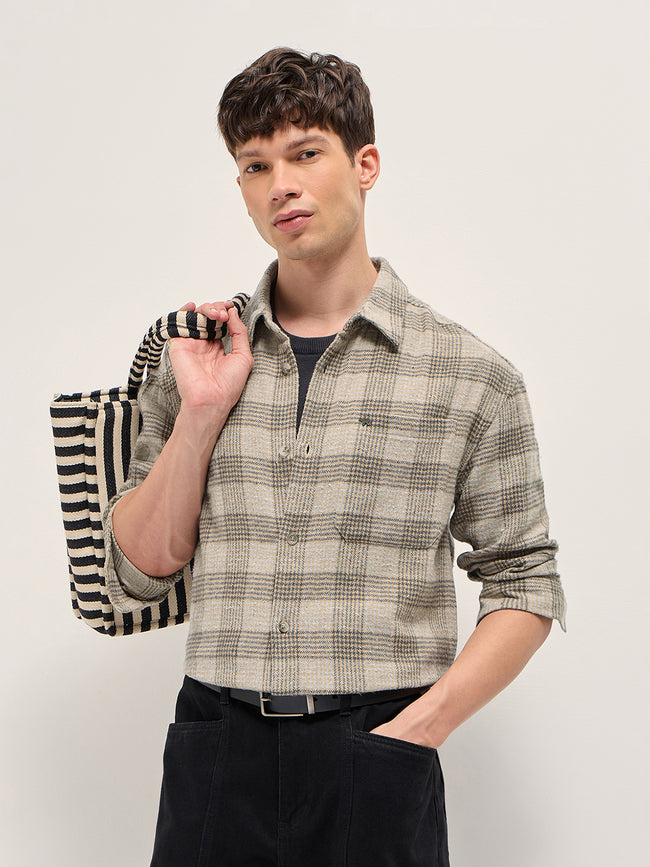 Men Beige Checked Overshirt