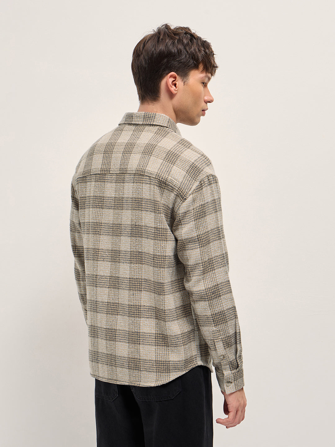 Men Beige Checked Overshirt