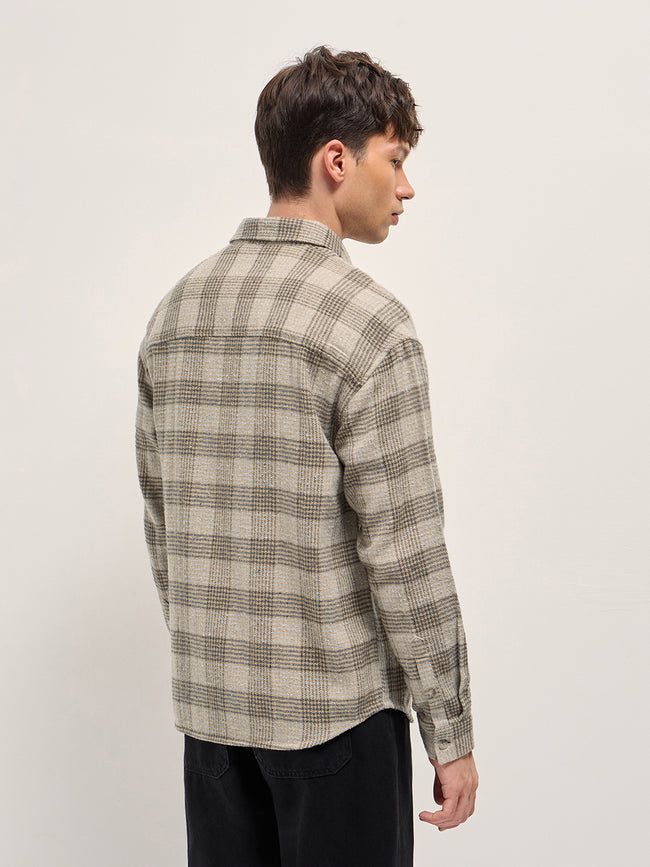 Men Beige Checked Overshirt
