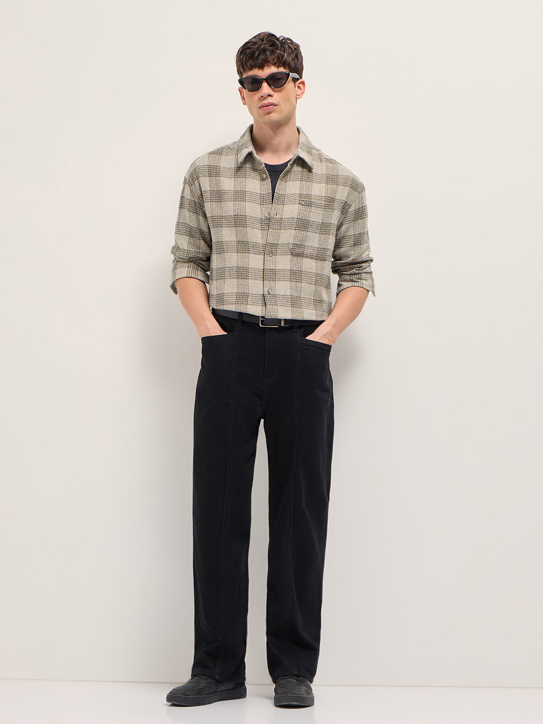 Men Beige Checked Overshirt