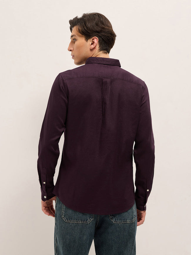 Men Maroon Cotton Solid Slim Fit Casual Shirt