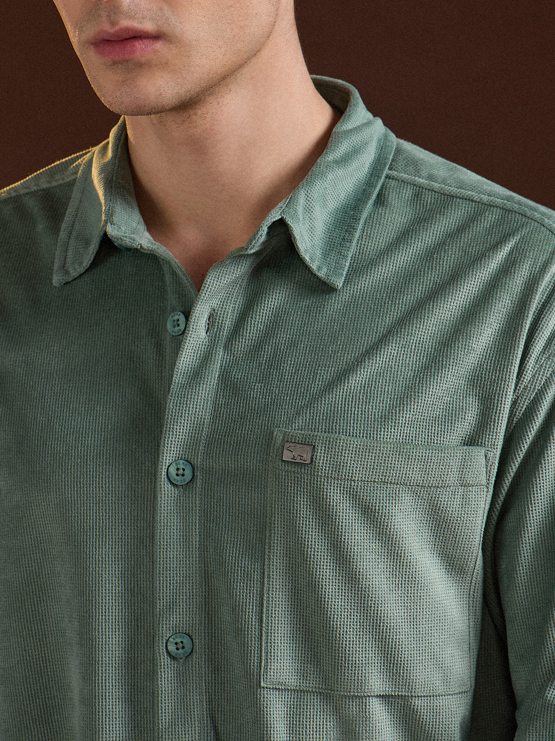 Men Green Texture Pattern Relaxed Fit Overshirt
