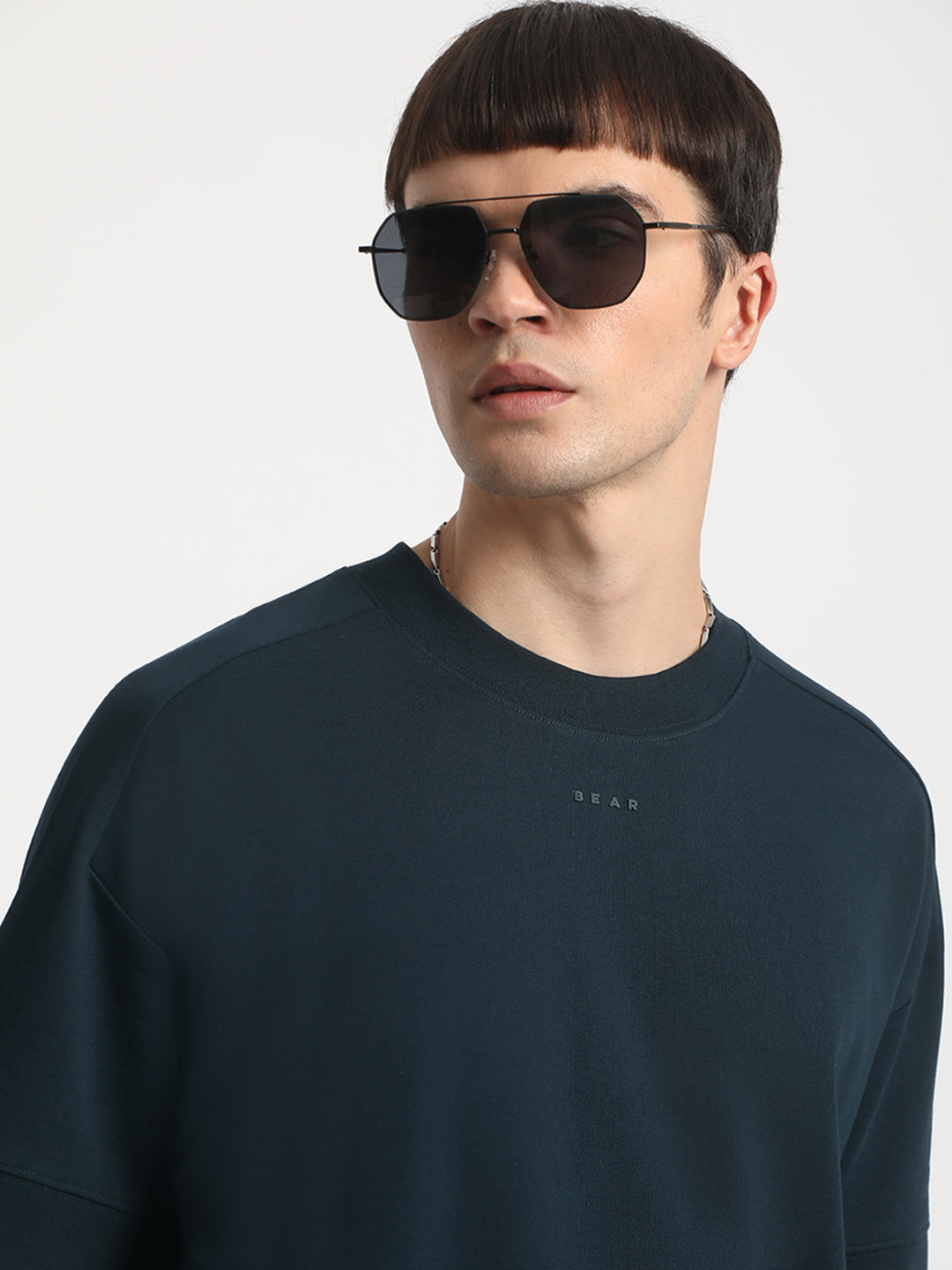 Men Blue Cotton Solid T-Shirt